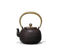 rockible Théière En Fonte Traditionnelle Théière avec Infuseur Rétro Bouilloire En Fonte pour Cuisine, Marron Brun Avec Motif Géométrique, 1200ml, 1200ml