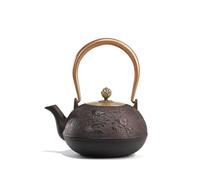 rockible Théière En Fonte Traditionnelle Théière avec Infuseur Rétro Bouilloire En Fonte pour Cuisine, Marron Brun Avec Motif Fleurs, 1200ml, 1200ml