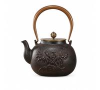 rockible Théière En Fonte Traditionnelle Théière avec Infuseur Rétro Bouilloire En Fonte pour Cuisine, Marron Brun Avec Motif Bambou, 1200ml, 1200ml