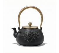 rockible Théière En Fonte Traditionnelle Théière avec Infuseur Rétro Bouilloire En Fonte pour Cuisine, Noir Avec Motif Floral, 1000ml, 1000ml
