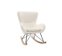 Rocking chair scandinave en tissu effet peau de mouton blanc, métal noir et bois clair ESKUA