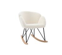 Rocking chair en tissu effet peau de mouton blanc, métal noir et bois clair RHAPSODY
