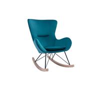 Rocking chair en tissu velours bleu canard, métal noir et bois clair eskua