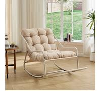 Rocking chair extérieur moderne, fauteuil à bascule avec coussin épais beige, chaise relax adulte pour jardin et salon, acier 130kg