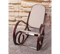 Rocking-chair, fauteuil à bascule M41 imitation noyer, tissu beige