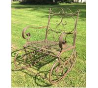Rocking Chair Louisiane Marron Chaise Fauteuil de Jardin à Bascule Intérieur Extérieur en Métal Patiné 60x80x89cm