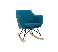 Rocking chair scandinave en tissu bleu canard, métal noir et bois clair ALEYNA
