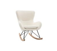 Rocking chair scandinave en tissu effet peau de mouton blanc, métal noir et bois clair ESKUA