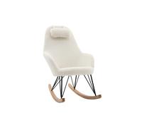 Rocking chair scandinave en tissu effet peau de mouton blanc, métal noir et bois clair JHENE
