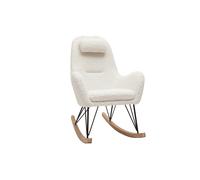 Rocking chair scandinave en tissu effet peau de mouton blanc, métal noir et bois clair MANIA