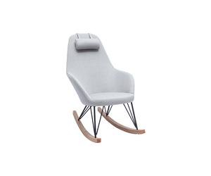 Rocking chair scandinave en tissu gris, métal noir et bois clair JHENE