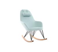 Rocking chair scandinave en tissu menthe à l'eau, métal noir et bois clair JHENE