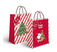 ROCKING GIFTS Lot de 2 grands sacs en papier pour emballer facilement - Motif Père Noël - Avec étiquette nominative - 26 x 10 x 32 cm
