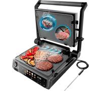 Rock'nGrill 2000 : Grill électrique PerfectCook avec plaque de cuisson, 2000W, sonde de température, idéal pour les smash burgers, sans fumée, contrôle de la température, plaque de récupération des gr