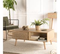 Rodrigo - table basse couleur naturelle 2 tiroirs 1 niche bois cannage