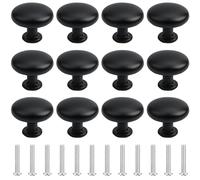 Roellgs Lot de 12 boutons de porte noirs pour placard de cuisine, poignées de porte de placard (forme ronde, noir)