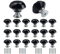 Roellgs Lot de 20 poignées de porte et de tiroir en verre cristal noir - 30 mm - Poignée de porte haut de gamme légère de luxe - Trou unique - Décoration d'intérieur