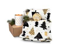 Römer Wellness Adventstraum Bougeoir en flanelle avec couverture en polaire (120 x 150 cm, 190 g/m2) Merry Christmas + photophore décoratif en céramique ROMINOX Blanc/doré 590 g