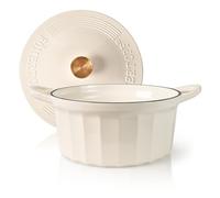 Römertopf Casserole en fonte avec couvercle 28 cm - Cocotte et cocotte émaillée, Dutch Oven pour tous les types de feux, y compris l'induction, passe au four jusqu'à 250 °C, sans PFAS, crème