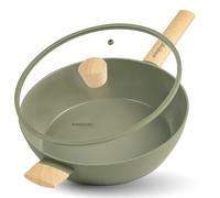 Römertopf Poêle à frire en céramique 30 cm sans PFAS, 4,4 L, couvercle en verre, induction et tous feux, vert