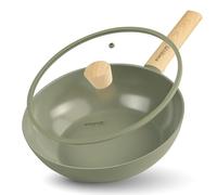 Römertopf Wok en céramique 28 cm sans PFAS, 3,52 L, couvercle en verre, induction et tous feux, vert