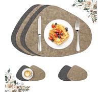ROEOWENE 4pcs Set de Table et Dessous Verre,Ovale Imperméable Set de Table Rond Cuir PU Lavable, Antidérapant Résistant à la Chaleur Placemats pour Cuisine-Double Face