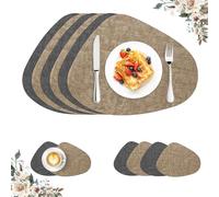ROEOWENE 6pcs Set de Table et Dessous Verre,Ovale Imperméable Set de Table Rond Cuir PU Lavable, Antidérapant Résistant à la Chaleur Placemats pour Cuisine-Double Face