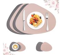ROEOWENE Lot de 4 Set de Table Lavable Ovale, Imperméable Set à la Chaleur | Rond Cuir Pu, Et Dessous Verre Antidérapant Sets Résistant Placemats