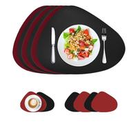 ROEOWENE Lot de 6 Set de Table Lavable Ovale, Imperméable Set à la Chaleur | Rond Noir Cuir Pu, Et Dessous Verre Antidérapant Sets Résistant Placemats