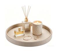 ROEOWENE Plateau Décoratif Rond en Cuir Vide-Poche Organisateur pour Bijoux | 30cm pour Clés Et Téléphone, De Service Moderne Bougies Parfum, Décoration Table De Nuit Et Salon-kaki