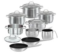 RÖSLE GLOBE Batterie de Cuisine 9 Pièces Inox - 6 Faitouts et Casseroles Haut de Gamme, 1 Panier de Cuisson Vapeur, 2 Poêles à Frire - Acier Inoxydable 18/10, Couvercles en Verre