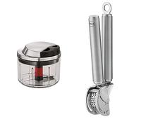 RÖSLE Hachoir multifonctionnel coupe-légume haut de gamme pour fruits et légumes, extra tranchant & Presse-ail avec Racloir - Presse de Qualité Professionnelle pour Gingembre et Ail