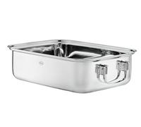 RÖSLE Plat à rôtir en acier inoxydable 18/10 (37 x 27 cm, env. 8 l) - Cocotte rectangulaire avec poignées rabattables, passe au lave-vaisselle, plat à gratin idéal pour rôtis et plats mijotés