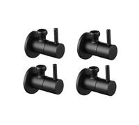 ROHCGHC Robinet d'arrêt coudé, Robinet d'angle Noir Mat, raccords d'arrivée d'eau et Robinet d'arrêt Rond, Accessoires de Salle Bain Cuisine (Noir 1 pièce)(Black 4 Pieces)