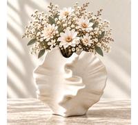 RoiYeel Vase en Céramique Japandi, Vase à Fleurs Corail Moderne, Wabi-Sabi | Vase Décoratif en Céramique, Forme Corail, pour Pampa et Fleurs Séchées, Style Nordique Minimaliste Bohème, Déco Table, Beige