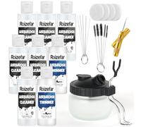 Roizefar Kit nettoyage aérographe, 6 nettoyants pour aérographe et 2 diluants (100 ml chacun) avec pot de nettoyage en verre, élimine efficacement la peinture acrylique à base d'eau, kit de