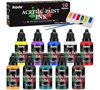 Roizefar Set de Peinture Acrylique, 10 Couleur avec 2 Pinceaux et 1 Palette | Encre Acrylique Artistique Permanente, Idéale pour Débutants, Adultes et Artistes, Art du Coulage, Technique Mixtes et Dessin