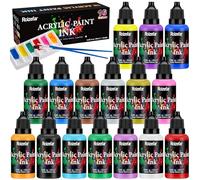 Roizefar Set de Peinture Acrylique, 16 Couleur avec 2 Pinceaux et 1 Palette | Encre Acrylique Artistique Permanente, Idéale pour Débutants, Adultes et Artistes, Art du Coulage, Technique Mixtes et Dessin