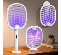 Rolgno 4000V Raquette Electrique Insectes 1800mAh Rechargeable 180° Pliable | Raquette Anti Moustique Electrique avec Piège UV Auto & Mode Manuel, Tapette à Mouches pour Intérieur Extérieur Cuisine