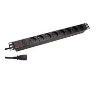 ROLINE Panneau d'alimentation 19" 1U, 8x prise CZ, fourche C14, noir, 2 m (19.07.1626)