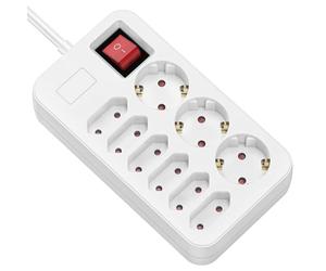 ROLINE Prise Multiple 9X avec Interrupteur 3 m de câble - 3X Contact de Protection + 6X Prises Euro, 230V / 10A, emplacements tournés à 45°, sécurité Enfant, Interrupteur éclairé, multiprise Blanche