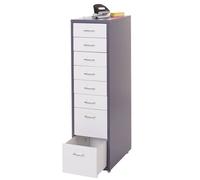 Roll container Boston T851, armoire à tiroirs armoire en acier, 110x28x41cm 8 tiroirs gris foncé blanc