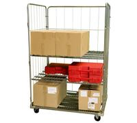 Roll conteneur 3 ridelles 1200 x 800 x 1800 mm CU 400 kg avec 2 options étagères CU 100 kg maxi
