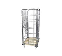 Roll-conteneur avec socle roulant en bois, 4 côtés, l x p 724 x 810 mm, panneau frontal en une partie