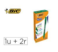 Roller bic gel-ocity illusion pointe moyenne 0,7mm grip caoutchouc encre effacable et rechargeable verte + 2 recharges