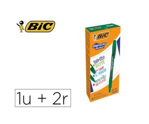 Roller bic gel-ocity illusion pointe moyenne 0,7mm grip caoutchouc encre effacable et rechargeable verte + 2 recharges