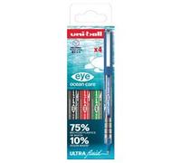 Roller uniball ocean care ecriture moyenne pointe 0,7mm encre liquide coloris assortis pochette 4 unites