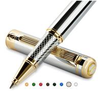 Rollerball Pen Set Silver With Real Gold Plated Finish, Refillable, Nice Gift For Men & Women With Box, Professional Office Accessory