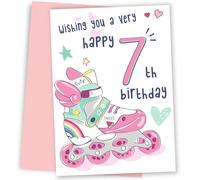 Rollerblades Carte de 7e anniversaire pour fille | Patinage à roulettes et patinage - Carte d'anniversaire pour petite-fille, fille, sœur ou nièce, 7e anniversaire, rose