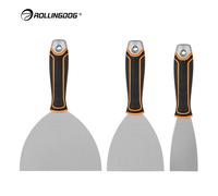 ROLLINGDOG Jeu de 3 couteaux à mastic en acier inoxydable, jeu de grattoirs pour plâtre, réparation de murs, préparation de surfaces, peinture, construction, outil professionnel, durable et résistant 